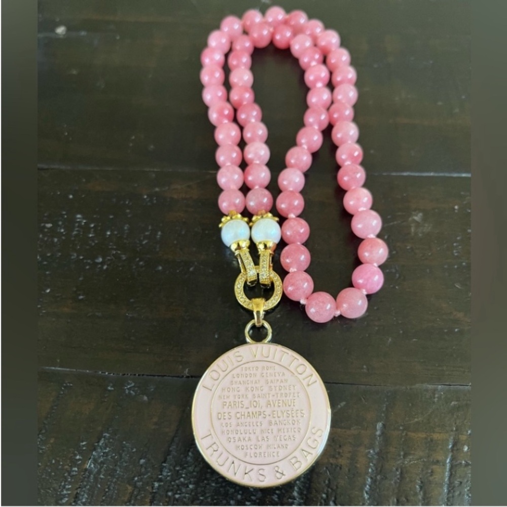 Authentic Louis Vuitton Pink Trunk & Bags Natural Gems Necklace - Picture 3 of 6
